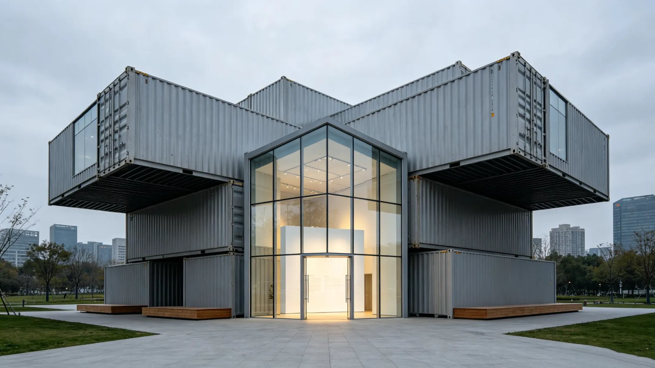 Bau einer Container-Ausstellungshalle