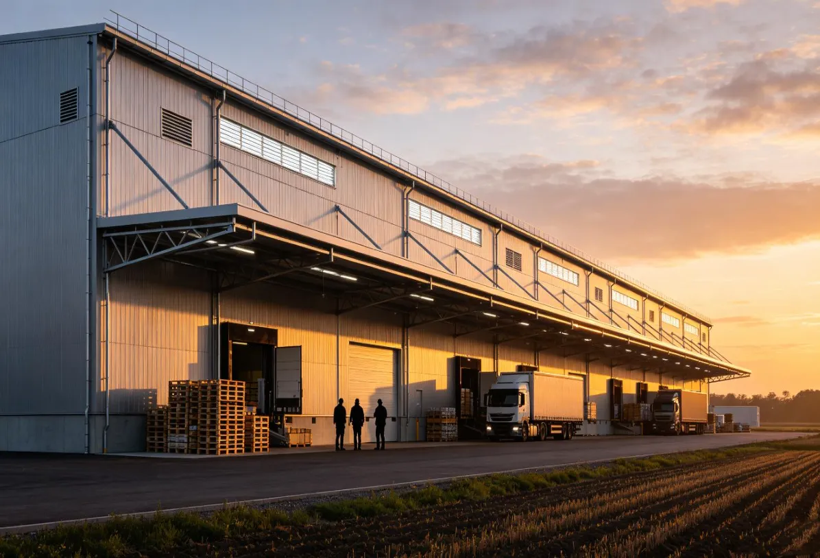 Bau eines Logistikzentrums für landwirtschaftliche Produkte mit Stahlkonstruktion