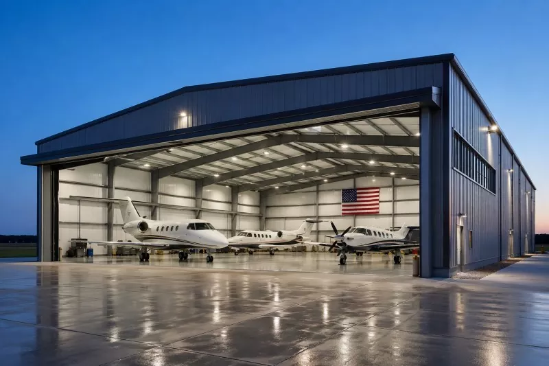 Bau eines privaten Hangars mit Stahlkonstruktion